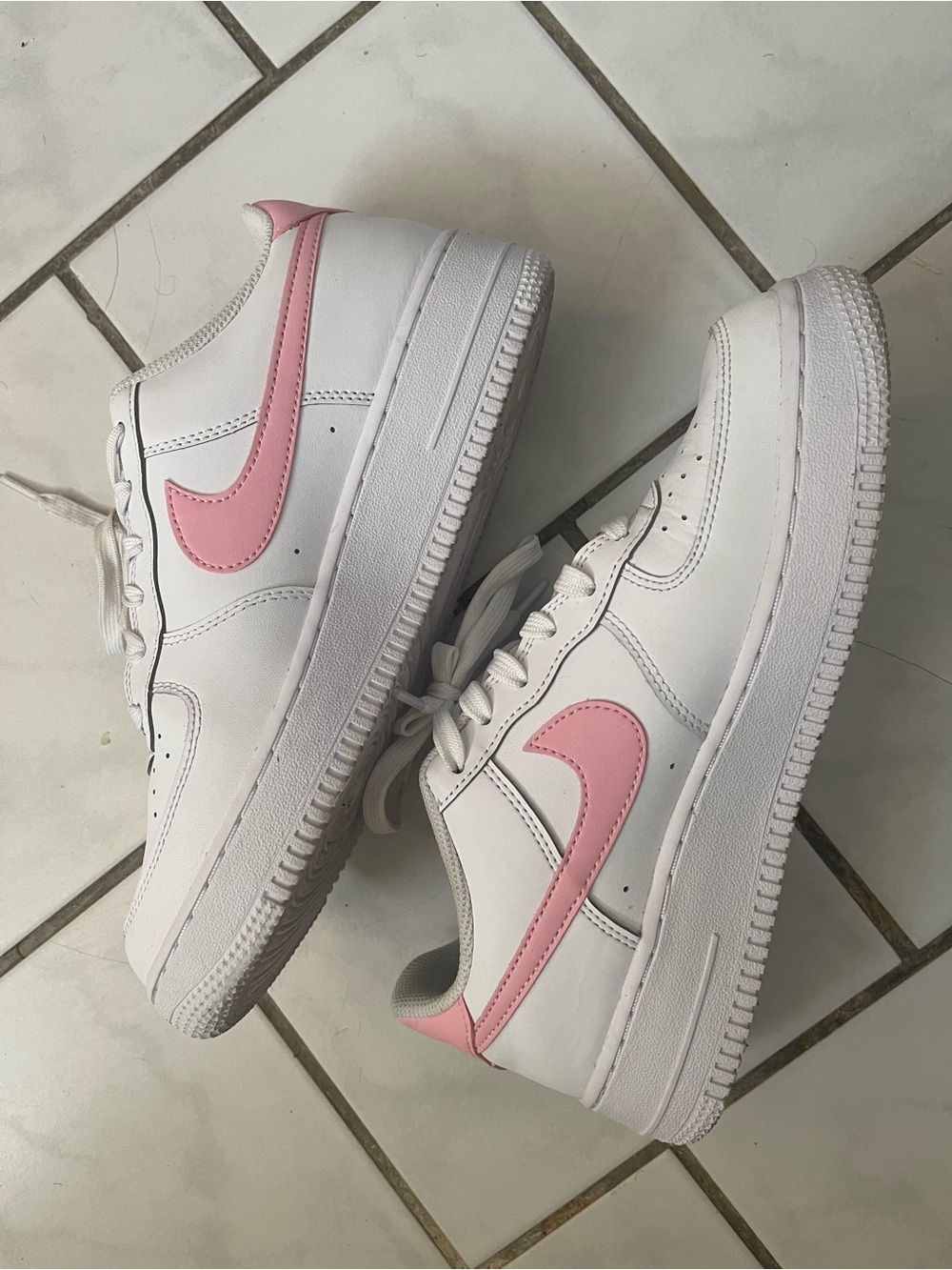 🤍🩷 Nike Air Force 1 Sneakers — White with Pink Swoosh - Picture 2 of 8